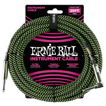 Ernie Ball - Vasalózsinór kábel 7.65m Fekete/Zöld