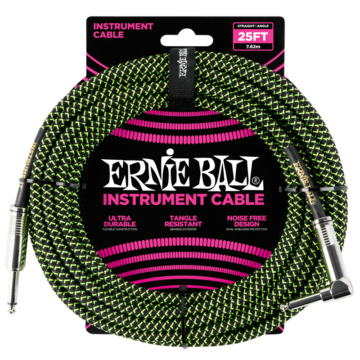Ernie Ball - Vasalózsinór kábel 7.65m Fekete/Zöld