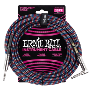 Ernie Ball - Vasalózsinór kábel 7.65m Piros/Kék/Fehér