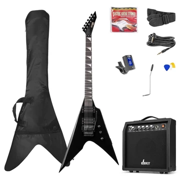 Max - GigKit 4/4 Elektromos gitár szett (20W erősítő, táska, hangoló, pengetők) Rock Style Fekete