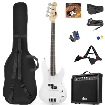 Max - Gigkit Elektromos basszusgitár szett (20W erősítő, táska, hangoló, pengetők) – Fehér