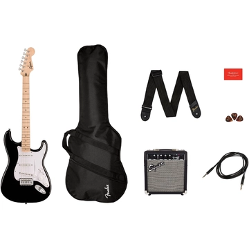 Squier - Sonic Stratocaster SSS fekete elektromos gitár szett erősítővel
