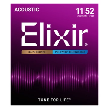 Elixir - 80/20 Bronze PolyWeb 011 - 052 Custom Light Akusztikus gitárhúr