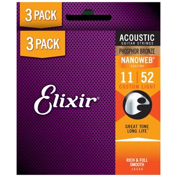 Elixir - Phosphor Bronze NanoWeb (16544) 11-52 Custom Light akusztikus húrkészlet 3 db