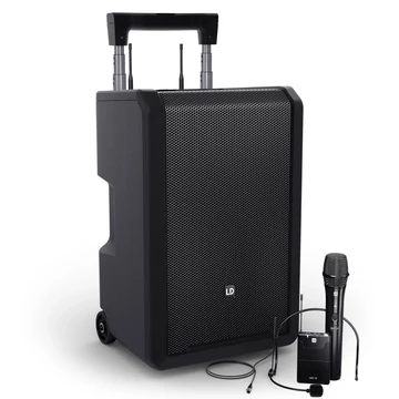 LD Systems ANNY 10 HBH 2 B5 10"-os hordozható, akkumulátoros Bluetooth PA rendszer keverővel, 1 kézi és 1 fejmikrofonnal - 584-608 MHz