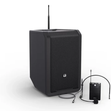 LD Systems - ANNY 8 BPH B5 8"-os, akkumulátoros Bluetooth PA rendszer keverővel és 1x headset mikrofonnal - 584-608 MHz, színpad fekete