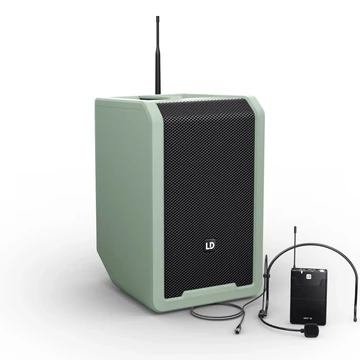 LD Systems - ANNY 8 BPH B5 8"-os, akkumulátoros Bluetooth PA rendszer keverővel és 1x headset mikrofonnal - 584-608 MHz, kaland zöld