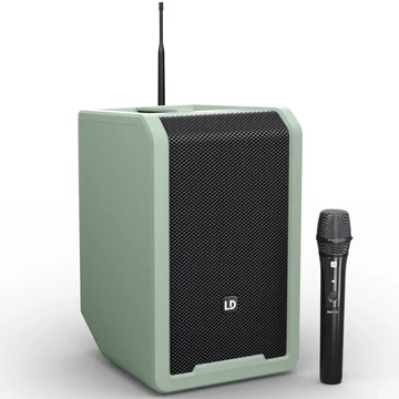 LD Systems - ANNY 8 HHD B5 8"-os akkumulátoros Bluetooth PA rendszer keverővel, 1x vezeték nélküli kézi mikrofon - 584-608 MHz, kaland zöld
