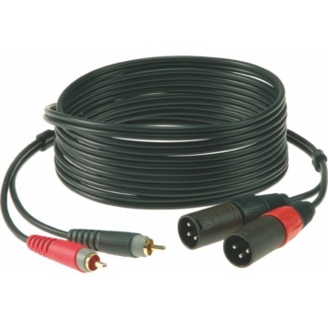 Klotz - XLR-RCA dupla kábel, 1 m – Klotz aranyozott RCA - Amphenol XLR3m PLU csatlakozók, + PCU201-Z fekete kábel