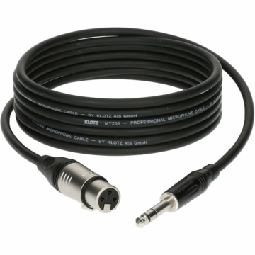 XLR-JACK kábel, 5 m – Klotz XLR3F - JACK3 csatlakozók + MY 206 fekete kábel