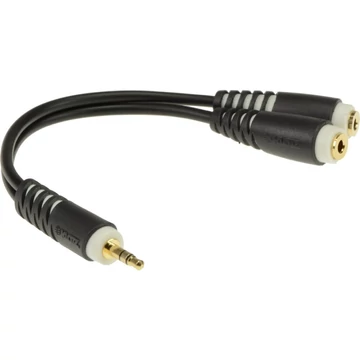 Y adapter kábel, JACK-JACK, 0,2 m – Klotz aranyozott 3,5/JACK3 - 2x3,5/JACK3 aljzat csatlakozók, + PCU201-Z fekete kábel
