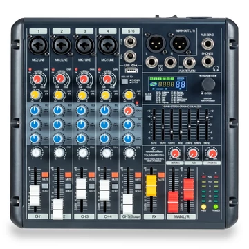 Soundsation - YOUMIX 410 PRO 6-csatornás keverőkonzol 4 Mono és 1 Sztereo csatornával, 24-bit 99 presetes Effekttel, USB/BT, PC Interfésszel