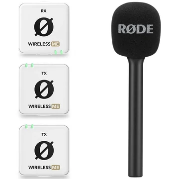 Rode - Wireless ME Dual ultra kompakt két csatornás digitális vezeték nélküli mikrofon rendszer két adóval adókba és vevőbe épített mikrofonnal, fehér, ajándék mikrofonrúddal