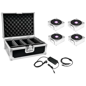 EUROLITE Set 4x AKKU IP Flat Light 1 chrome + Case + Charger