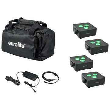 EUROLITE Set 4x AKKU IP Flat Light 3 bk + Charger + Soft-Bag