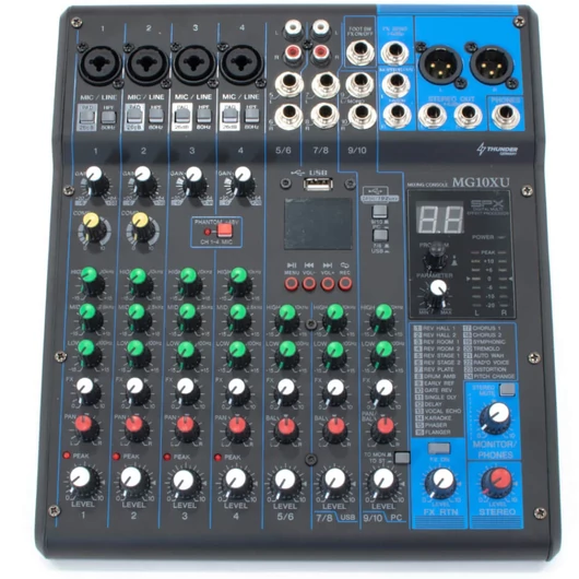 Thunder - MG10XU-USB 10 csatornás zenekari keverő, USB, Bluetooth + Effekt