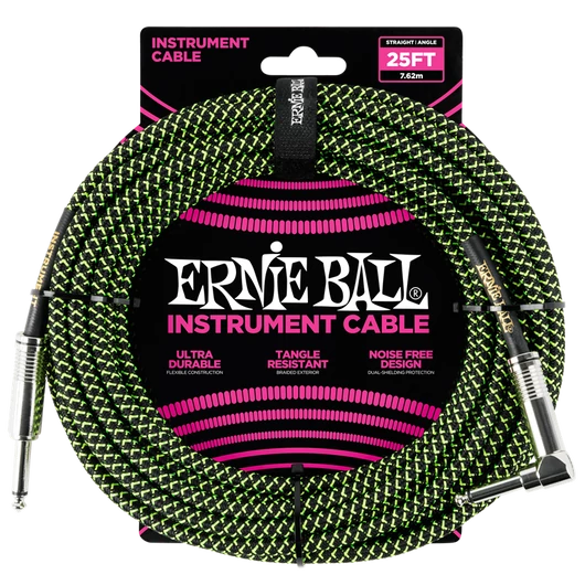 Ernie Ball - Vasalózsinór kábel 7.65m Fekete/Zöld