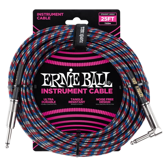 Ernie Ball - Vasalózsinór kábel 7.65m Piros/Kék/Fehér