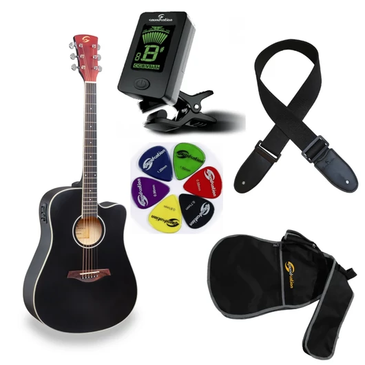 Soundsation - Meadow DNCE-BK Dreadnought Cutaway elektroakusztikus gitár szett, fekete