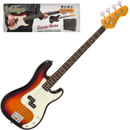 Vintage - V40 Coaster basszusgitár szett, 3 Tone Sunburst