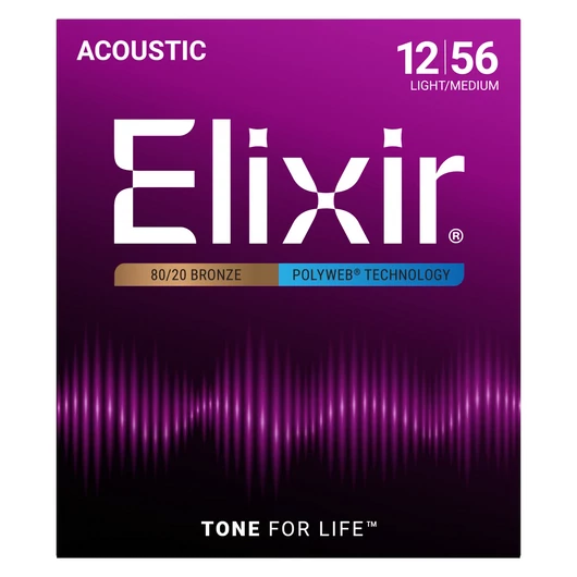 Elixir - 80/20 Bronze PolyWeb 012 - 056 Light/Medium Akusztikus gitárhúr