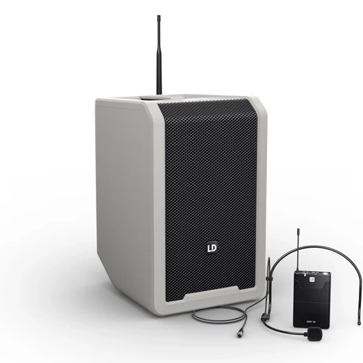 LD Systems - ANNY 8 BPH B5 G 8"-os, akkumulátoros Bluetooth PA rendszer keverővel és 1x headset mikrofonnal - 584-608 MHz, városi szürke