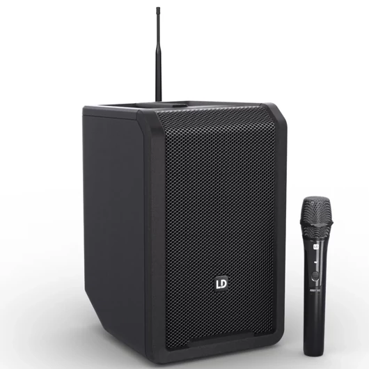 LD Systems - ANNY 8 HHD B5 8"-os akkumulátoros Bluetooth PA rendszer keverővel, 1x vezeték nélküli kézi mikrofon - 584-608 MHz, színpad fekete