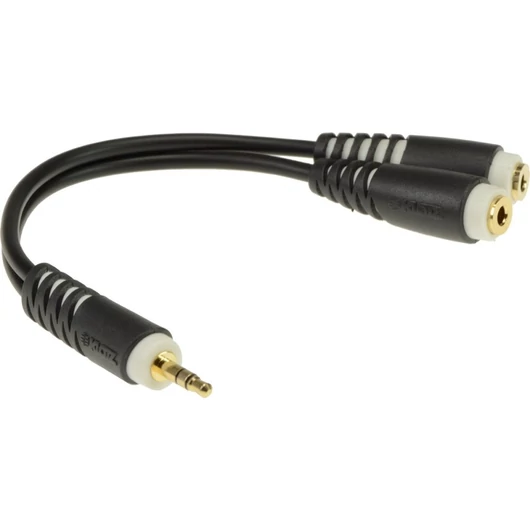 Y adapter kábel, JACK-JACK, 0,2 m – Klotz aranyozott 3,5/JACK3 - 2x3,5/JACK3 aljzat csatlakozók, + PCU201-Z fekete kábel