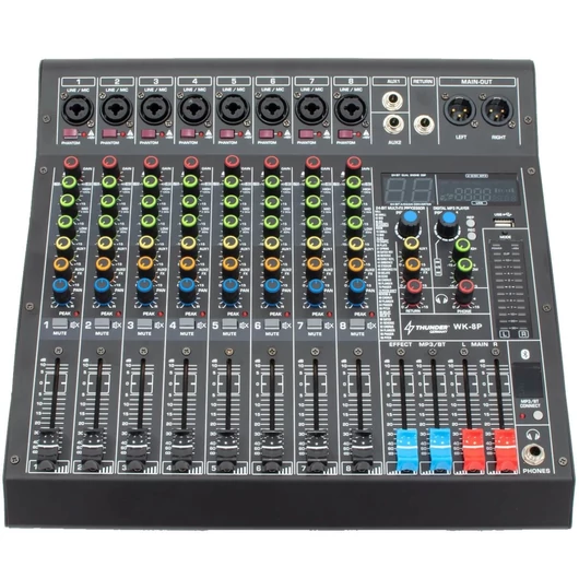 Thunder - WK-8P 2x400W, 8 csatornás keverőerősítő + Bluetooth + Effekt