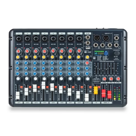 Soundsation - YOUMIX 810 PRO 10-csatornás keverőkonzol 8 Mono és 1 Sztereo csatornával, 24-bit 99 presetes effekttel, USB/BT, PC Interfésszel