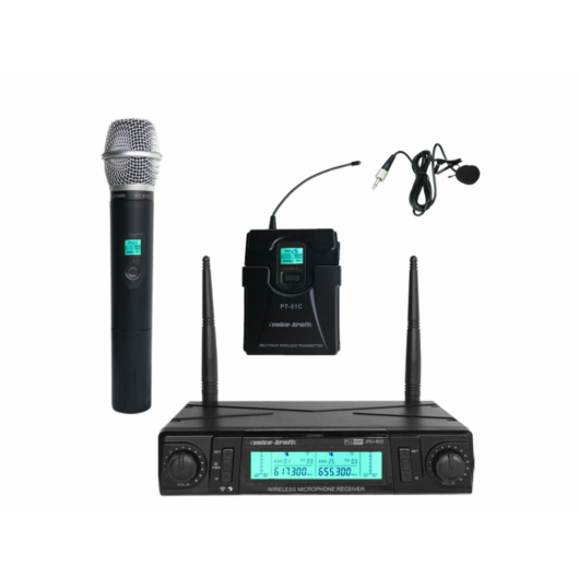 Voice-Kraft JRU-602/HT-51C/LT-11A/PT-51C UHF mikrofon szett, kézi és csíptetős mikrofonnal