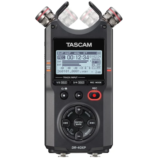 Tascam - DR-40XP, Hordozható, 32-bit 4 csatornás sztereó rögzítő és USB-interfész, AB/XY mikrofonnal