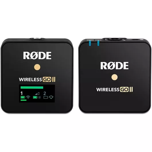 RODE - Wireless GO II Single ultra kompakt, digitális vezeték nélküli mikrofon rendszer két csatornás vevővel, egy adóval, adóba épített mikrofonnal, USB audio kimenettel és az adóba épített audio rögzítővel