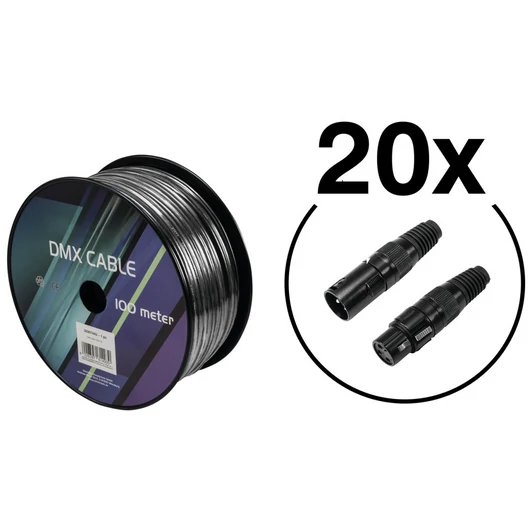 EUROLITE Set DMX cable 2x0.22 100m sw + 40 connectors